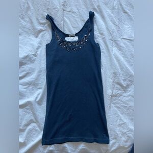 Vintage Y2K Navy Blue Abercombie and Fitch Beaded Tank Top